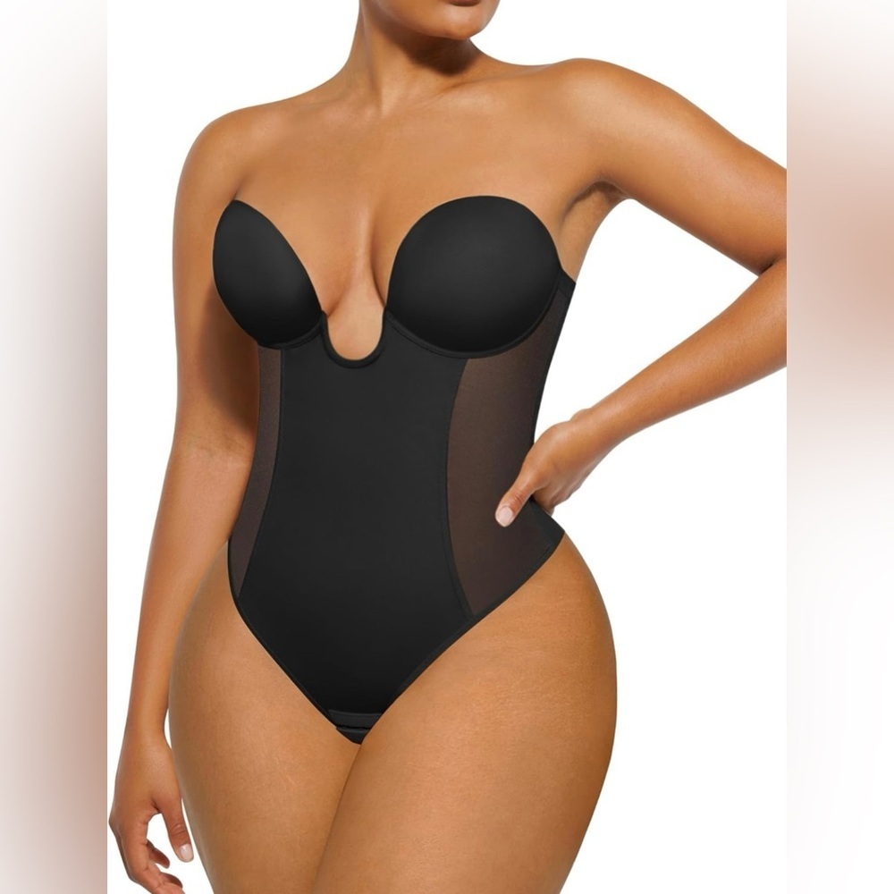 SHAPELLX Strapless Shapewear U Plunge Corset Faja Body Shaper Thong Bodysuit